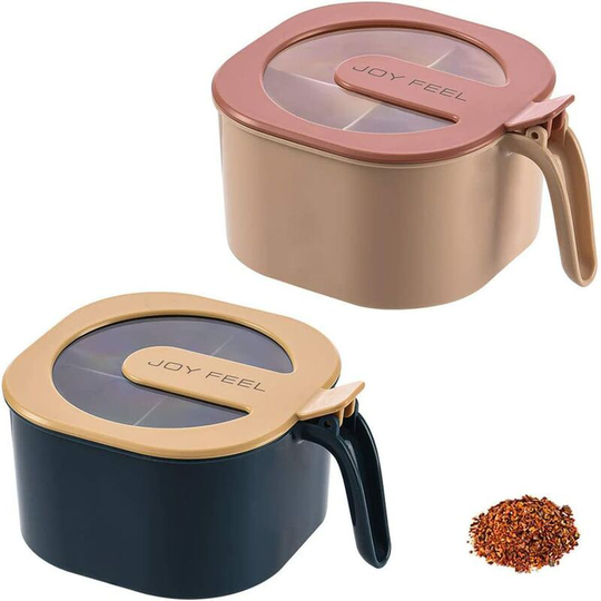 Pieces Plastic Seasoning Box, Multi-Grid Spice Jar, Multi-Function Home 4 Cell pp Seasoning Box with White Spoon to Hold Salt, Pepper (Pink, Blue)