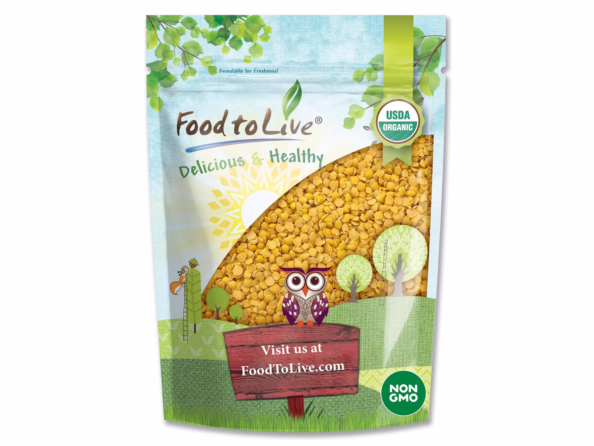 Organic Yellow Split Lentils - Non-Gmo Golden Lentils, Raw, Dried, Vegan, Kosher, Bulk, Good Source Of Protein, Fiber, & Iron. Low Sodium