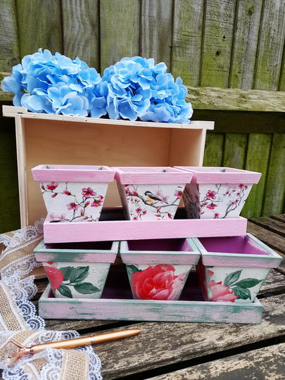 Romantic Wooden Planter, Window Still Planter, Pretty Planter, Mother's Day Gift, Triple Planter, Wooden Planter Pots, Mini Cactus