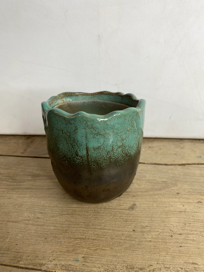 Vintage Green & Brown Textured Vase/Planter, With Plastic Insert. in Good Condition. Lovely Tactile Item