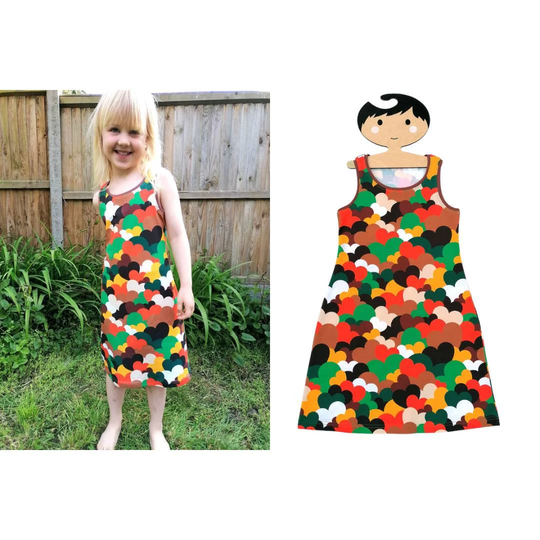 Organic Cotton Racer Back Tank Dress, Heart Print Retro Heart Kids Handmade in The Uk, 12 Months To 14 Years