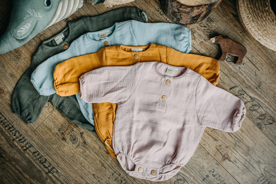 Organic Long Sleeve Bubble Romper 4 Colours | Unisex Summer Muslin Playsuit Boys Girls Clothes Boho Kids Sunsuit