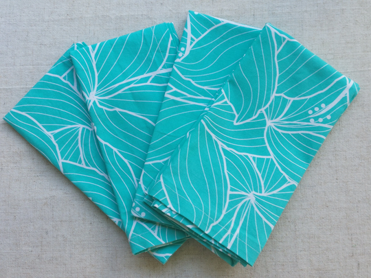 Cloth Napkins/Reusable Napkins/Dinner Napkins - Teal Hibiscus Design