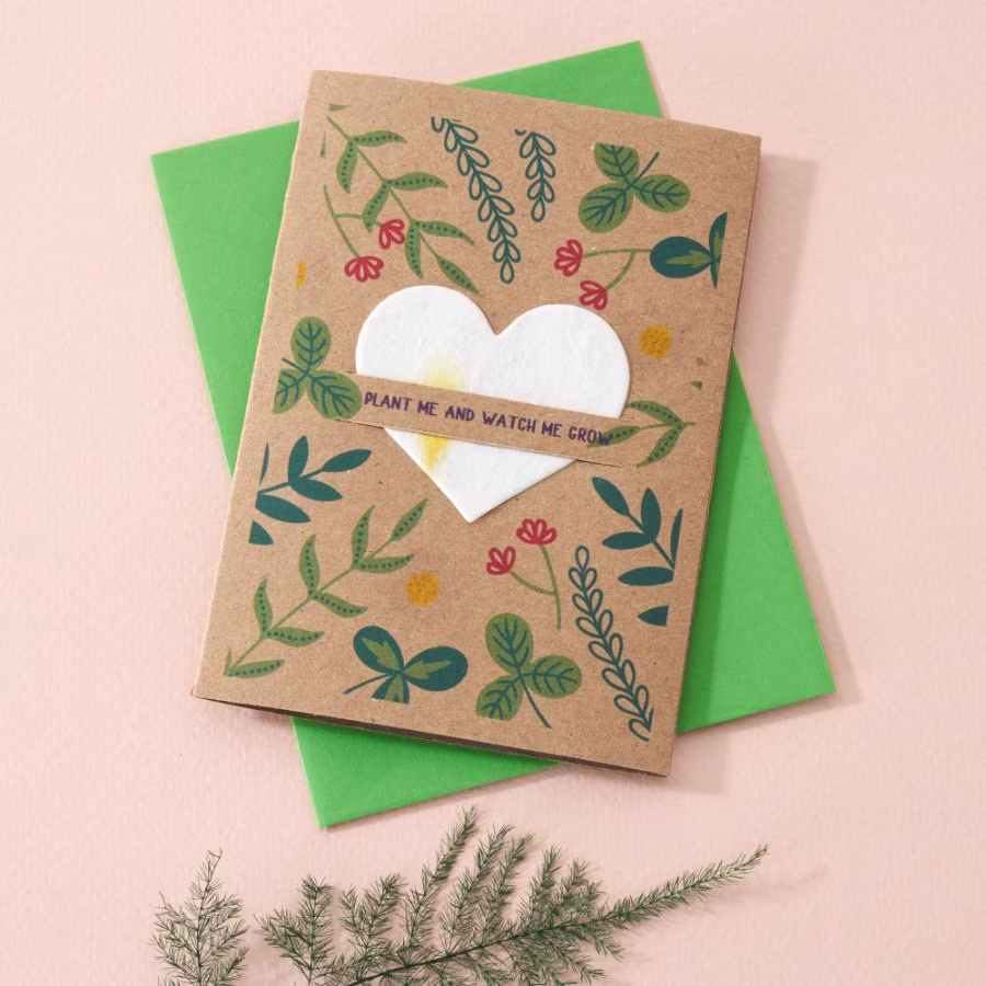 Plant Me & Watch Grow Card, Garden Leaves Eco-Friendly Cards, Seed Birthday Save The Bees Plants