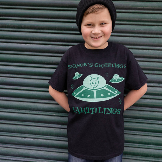 Seasons Greetings Boys' Christmas T Shirt In Black