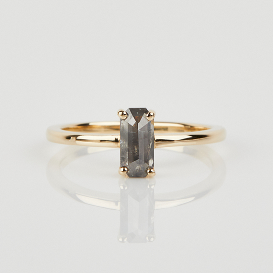 14ct Gold Emerald Cut Salt And Pepper Diamond Ring, Gold