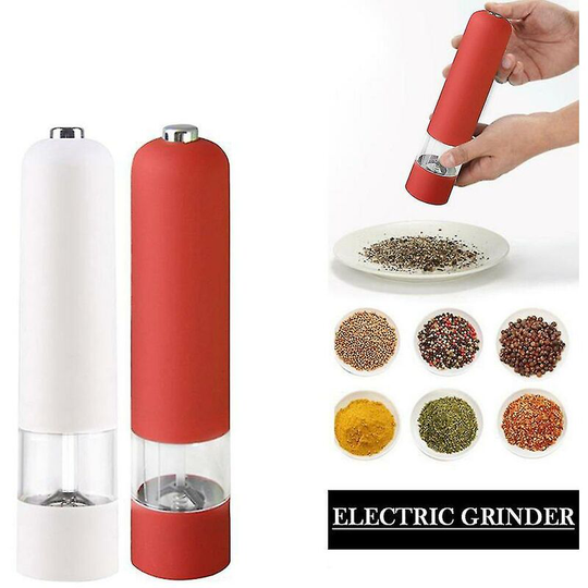 2 Piece Automatic Pepper Grinder Gadget Kitchen Tools for Seasoning Salt Spice Bottles Kitchen Accessories with led Light, Red and White