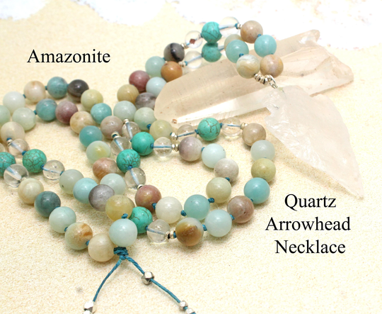 Amazonite Arrowhead Necklace/Healing Crystals Unconditional Love Good Luck Protection