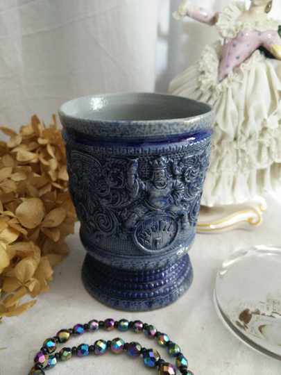 Westerwald Salt Glaze Mug, Victorian, Ca 1870-80, German Stein, Stoneware Beaker, Renaissance Revival, Historismus