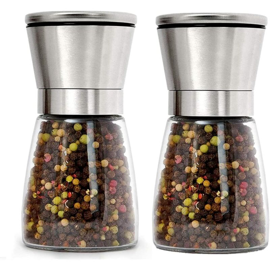 Set of 2 rechargeable salt and pepper mills in stainless steel