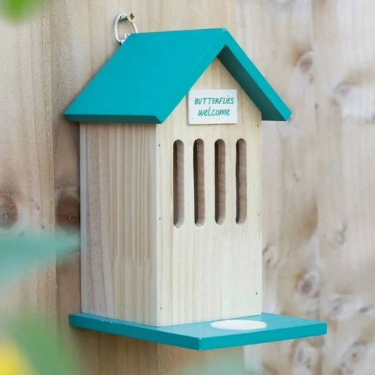 Butterfly House With Feeding Reservoir Wooden Hanging Garden Decoration Gift Ht 23cm Free UK Postage