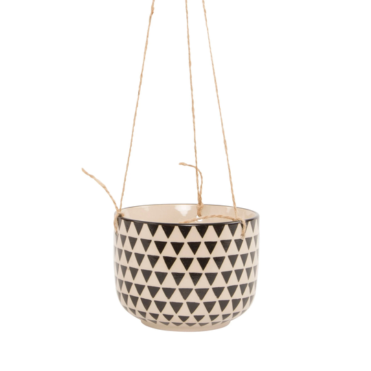 Black Geo Isla Hanging Planter - & Cream Indoor Plant Pot Sass & Belle