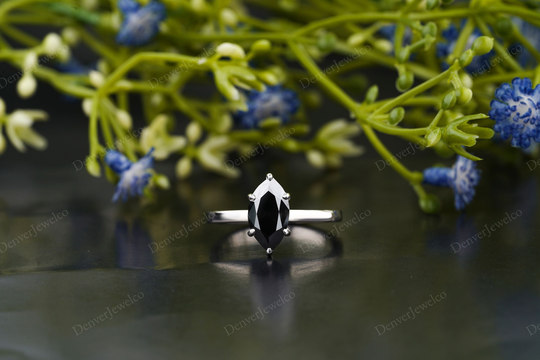 Salt & Pepper Ring, Marquise Cut Moissanite Engagement White Gold Ring For Women, Promise Anniversary Gift