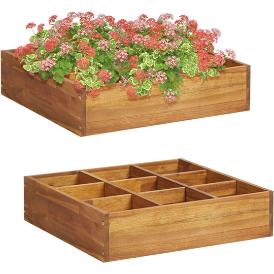 Devenirriche - Herb Garden Raised Bed Solid Acacia Wood 60x60x15 cm - Beige