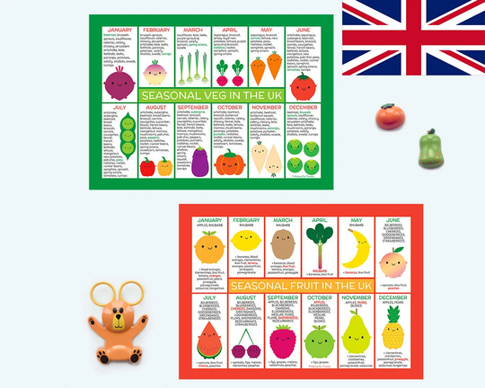 UK Seasonal Food Charts/Magnets - Kawaii Fruit & Vegetables