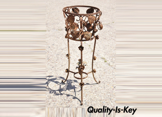 Vtg French Art Nouveau Wrought Iron Leaf Vine Garden Planter Pot Flower Stand