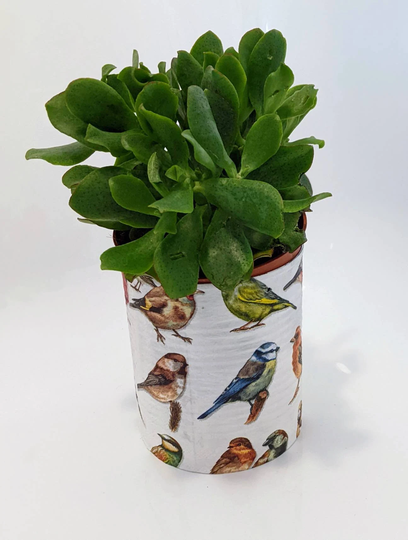 Bird Print Plant Pot, Personalised Planter, Upcycled Small Choose Your Design
