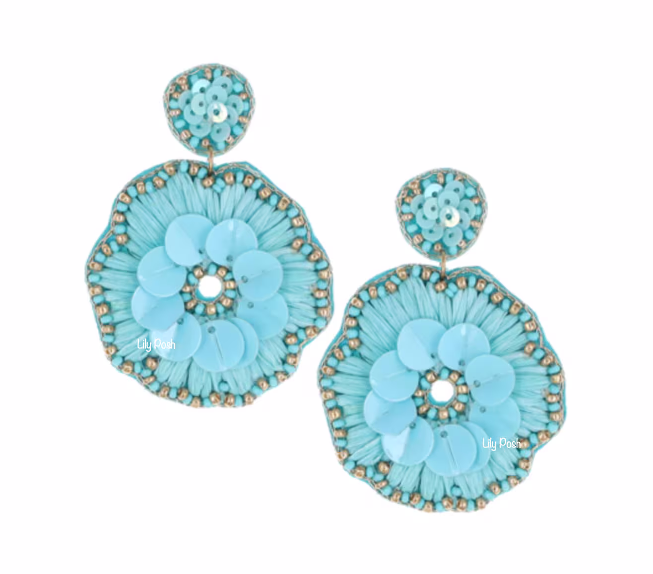 Flower Earring, Seed Bead Embellished Statement Turquoise Shabby Chic Floral Gift For Her