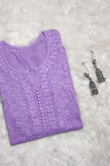 Women Handmade Chikankari Organic Cotton Kurta Ethnic Summer Wear Lucknowi Chikan Top Shirt Dress Hand Embroided Kurti