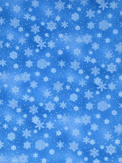 Blue With White Snowflakes By Elizabeth Studio, Silver Landscape Collection, 100% Cotton, Christmas Seasonal Fabric