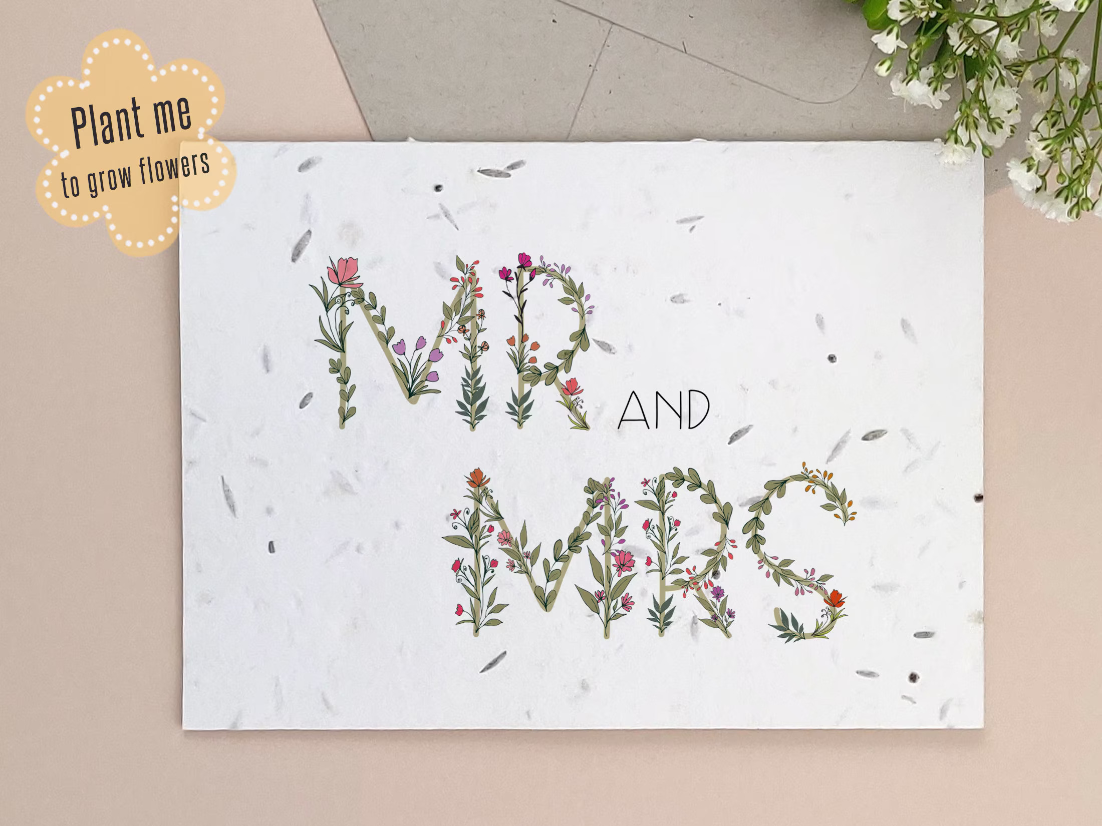 Plantable Seed Card, Mr & Mrs Happy Couple, Wedding Day Newly Weds, Just Married, Congratulations, Romantic, Eco-Friendly