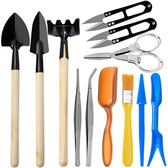 Tool Kit, 12 PCS Mini Garden Planting Tools Succulent Transplant Hand Tool Set Bonsai Tools for Garden Farm Lawn Plant Care, Suitable for Beginners