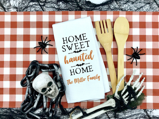 Haunted Home Halloween Towel | Seasonal Personalized Dish Kitchen Decor Party