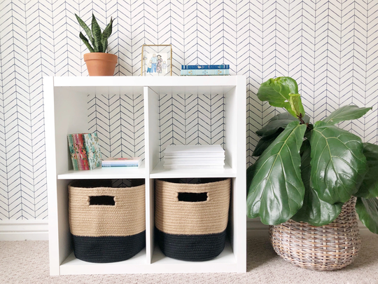 Cubby Storage Baskets | Jute Black Set Of 2 Cotton Rope - Fabric Bins Cube Toy Organizer Basket