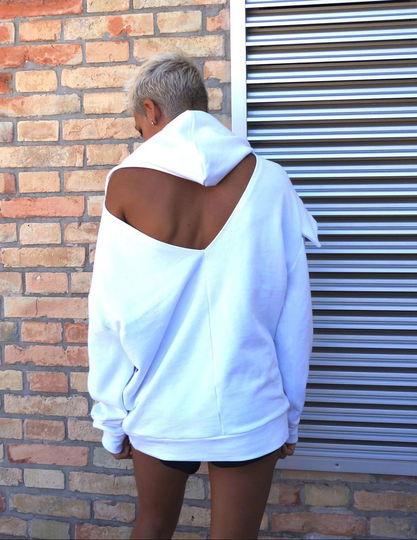 Hoodie Jumper Handmade Cotton Top, Sweatshirt No Season... V Neckline On The Back Side, Cool Sweater, Woman Hoodie