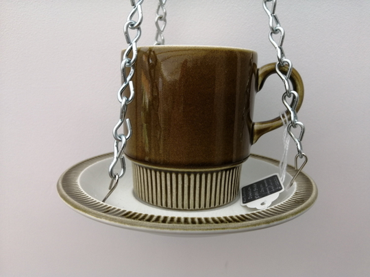 Lovely Ceramic Indoor Or Outdoor Tea Cup Hanging Basket/Planter. Made From Vintage Poole Pottery "Compact
