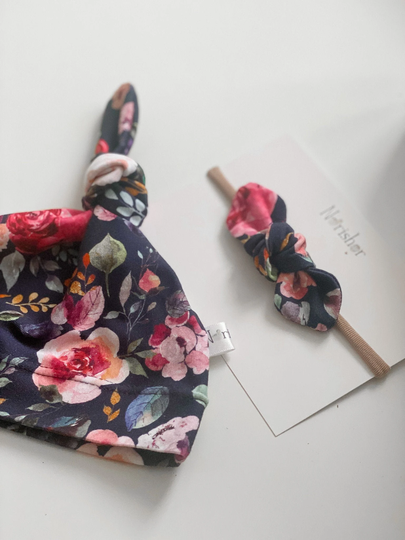 Organic Baby Hat | Floral Knot Girl Beanie Top Newborn Shower Gift