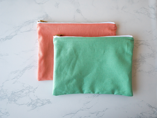 Solid Green Or Pink Flat Pouch Zipper Bag. Purse Organizer, Mask Pouch, Multi-Purpose Catch-All Zipper Bag