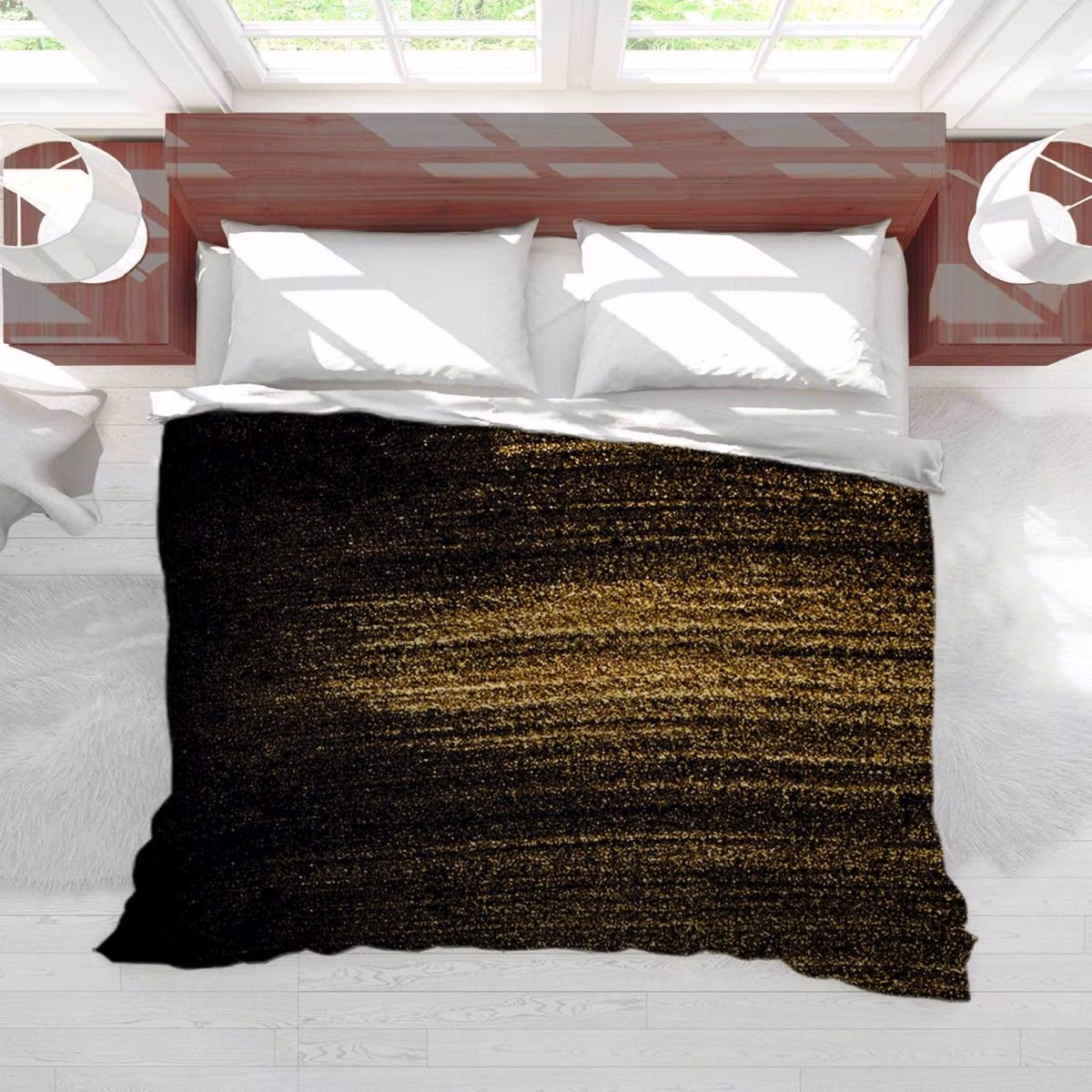 Gold Glitter Powder Dust Duvets, Print Duvet Cover, Black & Isolated Background Duvet, Glittered Textured