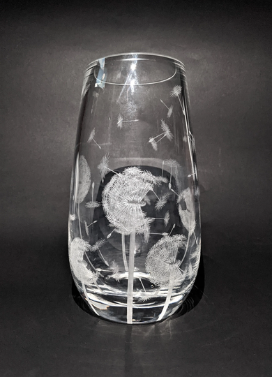 Dandelion Vase - Seeds Engraved Dartington Crystal Beautiful Glass Art Engraving- Blowing in The Wind