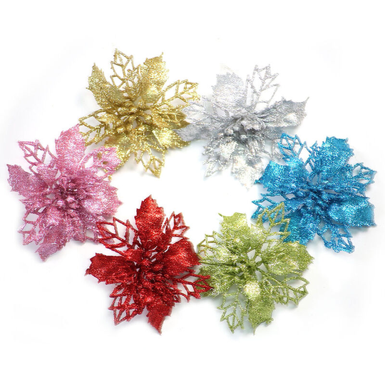 Ilovemilan - 6pcs sprinkled powder held Christmas flower, Christmas tree decorative pendants, props, simulation flower Christmas decoration