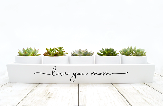 Love You Mom Planter Set | Gifts Birthday Gift For Indoor Succulent Pots Plants Not Included | Matte White