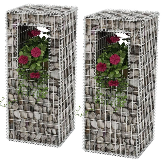 Asupermall - Gabion Basket Posts/Planters 2 pcs Steel 50x50x120 cm