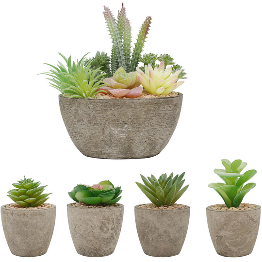 5 Pack Succulent Plant Pot Fake Flowing Succulents Artificial Simulation Plants Sets for Home Kitchen Garden Office Wedding Party Room Decor Gift