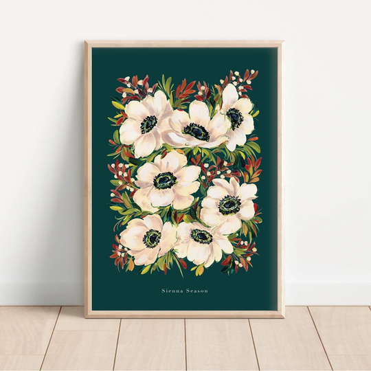 Sienna Season Art Print, Anemone Art, Floral Autumn Print, Botanical Wall Cosy Gift