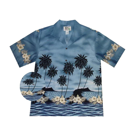 Made in Hawaii Palm Tree Silhouette Cotton Men's Aloha Shirt | Hawaiian For Men Holiday Shirts Camp From Honolulu