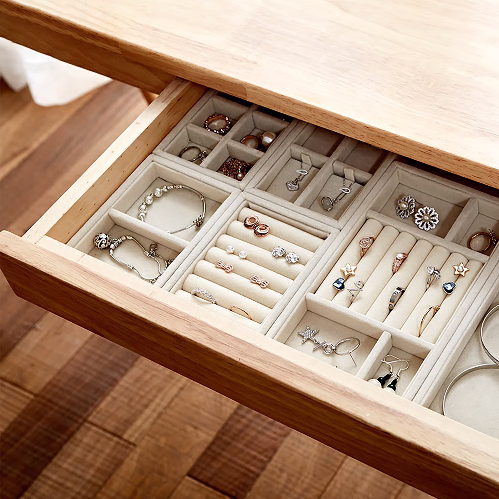 1Pc Velvet Trays Organizer, Jewelry Storage Display For Drawer, Earring Necklace Bracelet Ring Organizer Case