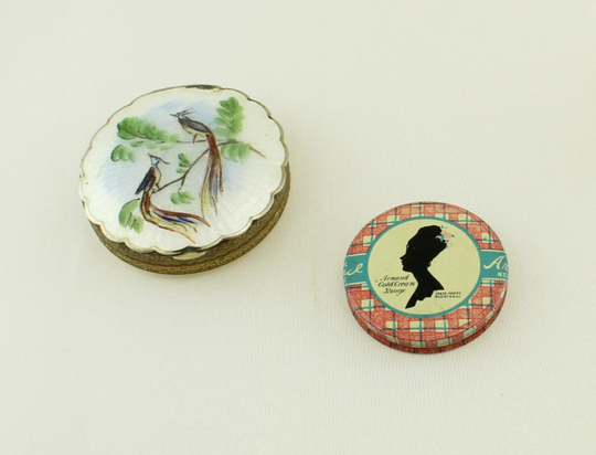 1950S Guilloche Enameled Bird Powder Compact Lot; Head Profile Armand Rouge Box Promotional Sample