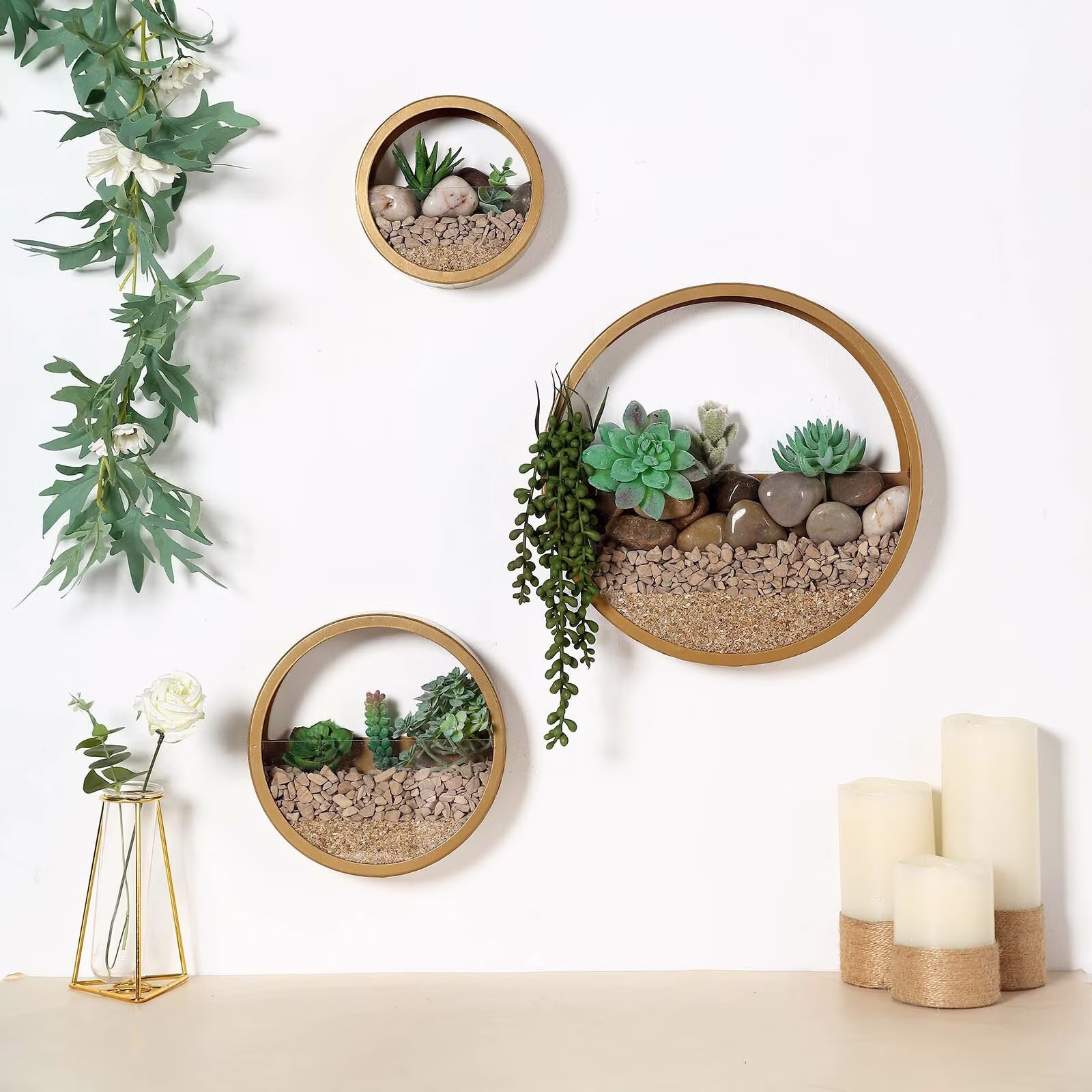 Set Of 3 | Half Moon Wall Planters, Round Metal Hanging Planter, Modern Indoor/Outdoor Decor - 6"|8"|12