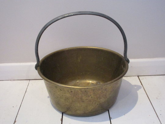 Vintage Brass & Iron Jam Pot - Timeworn Pot Rustic Kitchen Garden Planter Plant Shabby Decor