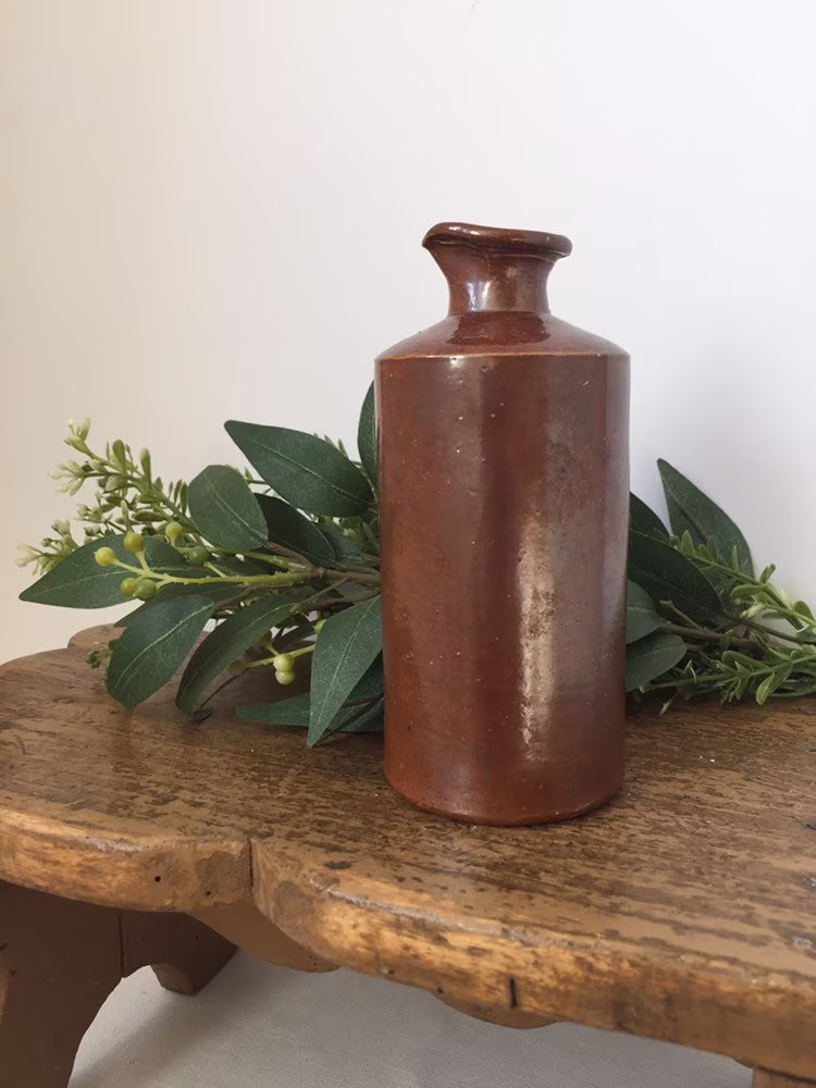 Antique Victorian Stoneware Ink Bottle Lovatt & Salt Glazed Stoneware 1800S Rustic Display Bud Vase Home Decor