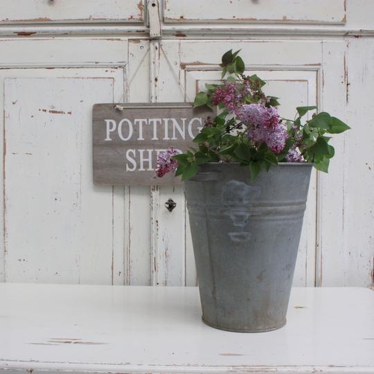 Old Zinc Metal Florist Bucket, Vintage Wedding Flower Planter, Cottage Garden Planter