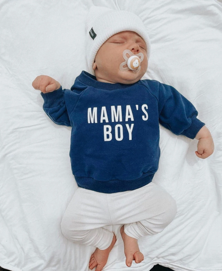 Organic Mama's Boy French Terry Baby & Toddler Sweater | Crewneck Pullover Clothes With Words Basics, Apparel