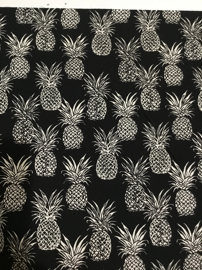Cotton Black Pineapple Hawaiian Print Fabric Sold By The Yard