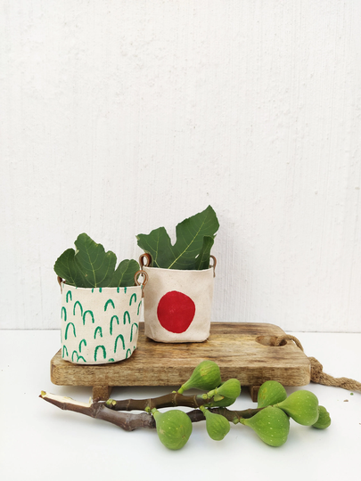 Pair Of Handprinted Plant Pots