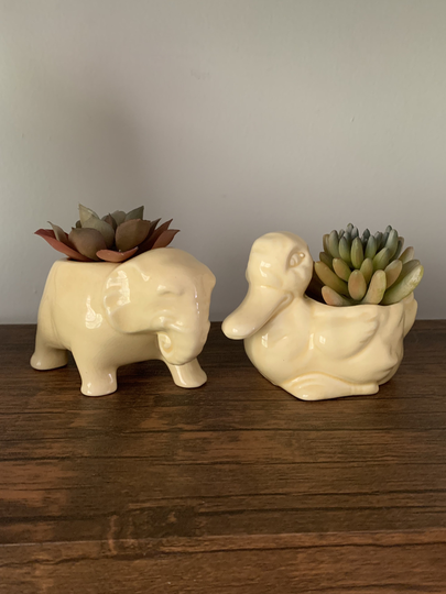 Set Of Vintage Yellow Ceramic Planters
